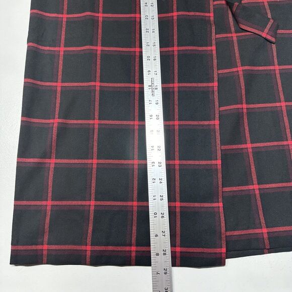 Plaid Skirt 6 Midi Banana Republic Red Black Faux Wrap Office Academia NEW - Picture 7 of 11